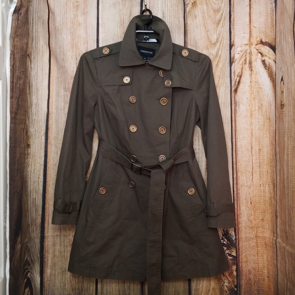 London Fog Jackets & Blazers - London Fog Trench Coat Olive Green Burnished Gold